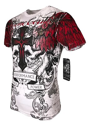#ad Xtreme Couture By Affliction Men#x27;s T shirt Carnivore Skulls Biker White S 4XL $26.99