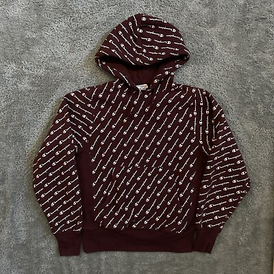 #ad Champion Mens Maroon Reverse Weave Pullover Hoodie All Over Print Size Small $27.46