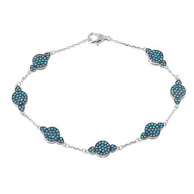 #ad 925 Sterling Silver Small Round Turquoise Chain Bracelet 8#x27;#x27; long lobster lock $55.18