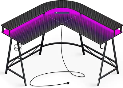 #ad L Shaped Desk Gaming Desk with LED Lights amp; Power Outlets Computer Desk with Mo $188.99