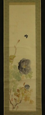 #ad JAPANESE HANGING SCROLL ART Painting quot;Peony Flower and Butterflyquot; by 五亩 in May $199.00