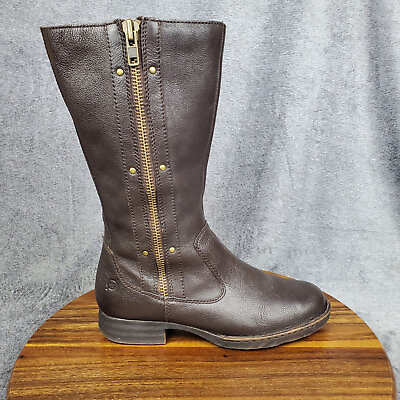 #ad Born Riding Boots Women#x27;s 8.5 M Brown Leather Double Zip Mid Calf Studded $54.99