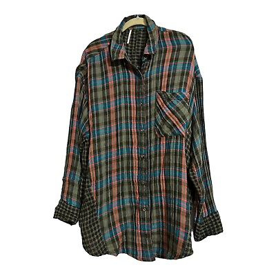 #ad Free People Womens Plaid Flannel Oversized Shirt One of the Guys Cozy Size L $31.20