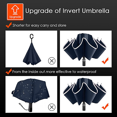 Inverted Compact Umbrella Large Windproof Umbrellas Reflective Stripe BLUE $49.99