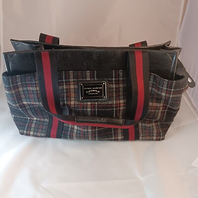 #ad #ad Tommy Hilfiger Plaid Design Black and Red Shoulder Bag Travel Tote Tartan $19.97