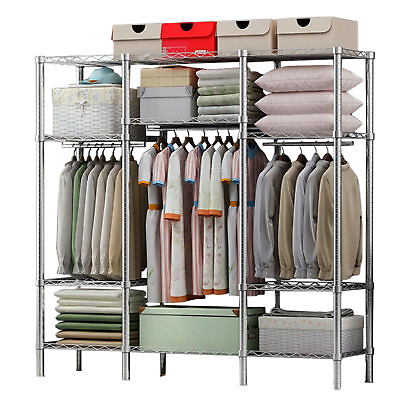 #ad Heavy Duty Adjustable Closet Storage Shelf Metal Garment Rack Clothes Organizer $108.99