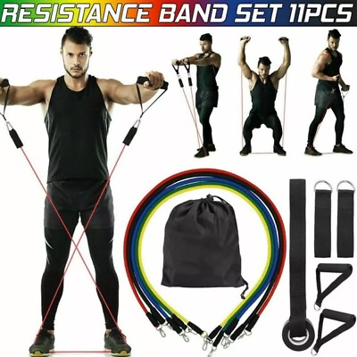 11 PCS Resistance Band Set Yoga Pilates Abs Exercise Fitness Tube Workout Bands $10.79