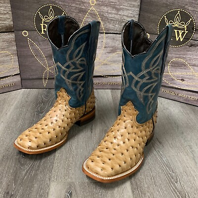 MEN#x27;S BROWN OSTRICH QUILL LEATHER WESTERN RODEO EXOTIC COWBOY SQUARE TOE BOTAS $109.99