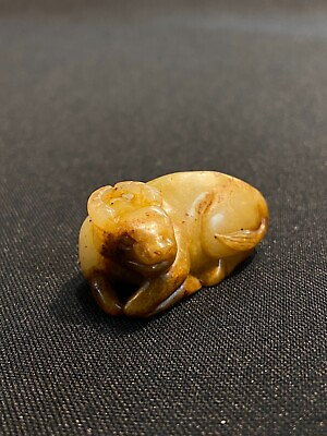 #ad Chinese ancient white and russet jade ‘Recument Buffalo’ pendant 高古白玉沁色卧牛（全品） $2000.00