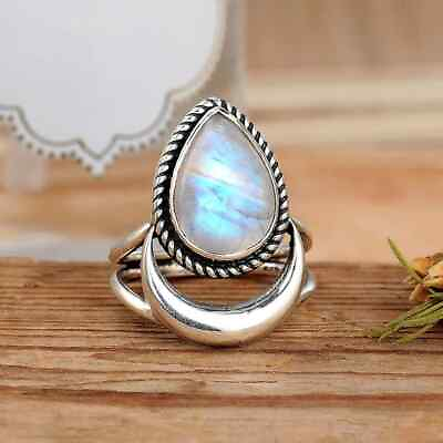#ad Solid 925 Sterling Silver Rainbow Moonstone Statement Handmade Ring All Size B57 $13.54