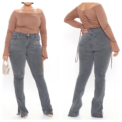 #ad NWT Fashion Nova Tall Soho Side Split High Rise Stretch Skinny Jeans Sz 15 Gray $35.00