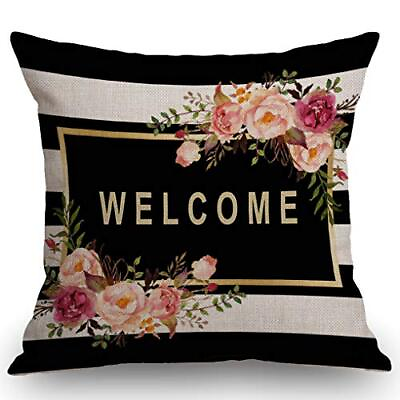 #ad Watercolor Frower Cotton Linen Home Decorative Welcome Throw Pillow Case Cush... $18.27