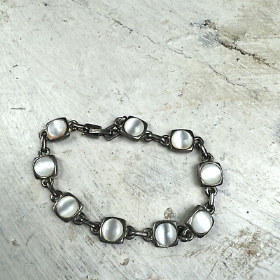 #ad Vintage Pearl Circle Bracelet Silver Tone Round Circle Chain like Fit White $29.99