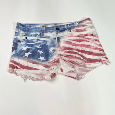 #ad Sold Design Lab Cut Off Shorts Women#x27;s 29 Patriotic America Distressed Raw Hem $16.20