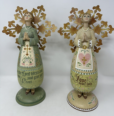 Two Angel Figurines Statues Lot May the Lord Bless You amp; Love Never Fails 2003 $40.00