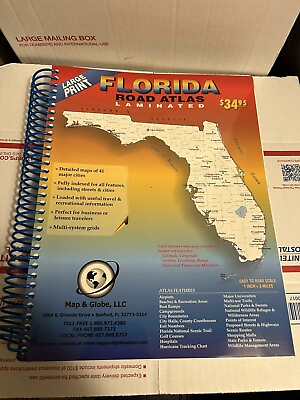 #ad Florida Road Atlas Laminated Road Map Large Print $22.99