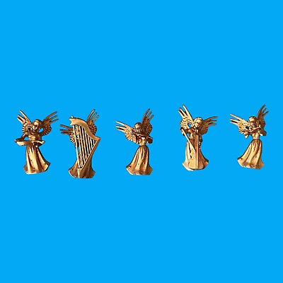 #ad Vintage Lot Five Plastic Angel Musicians Ornaments Gold $16.80
