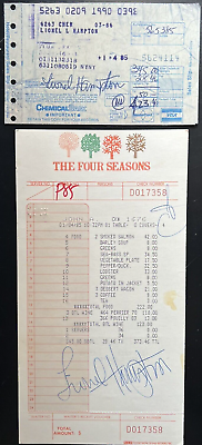 #ad LIONEL HAMPTON SIGNED 2 ORIG. 1985 FOUR SEASONS DINNER CHECK amp; MC CC RECEIPT $124.50
