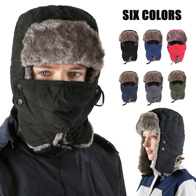 #ad Mens Winter Warm Hat Fleece Windproof Earflap Ski Snow Cap Mask for Cold Weather $12.89