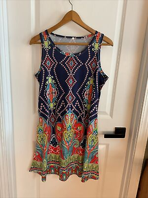 #ad Sleeveless Floral Print Knit Print Dress Multicolor Ladies Size Medium $11.99