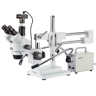 #ad 3.5X 90X Simul Focal Trinocular Stereo Microscope LED Fiber Optic Light 5MP $1462.99