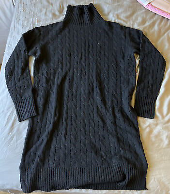 #ad Polo Ralph Lauren Womens Turtleneck Cable Knit Sweater Dress In Black $34.20