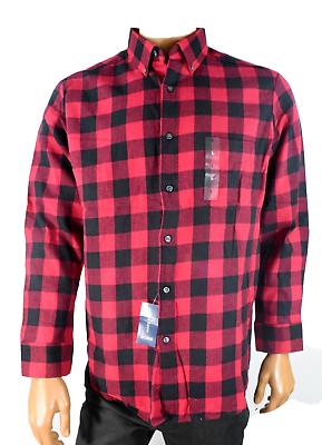 Club Room Flannel Mens Shirt Red Black S New Plaid Long Sleeves Pocket $17.09