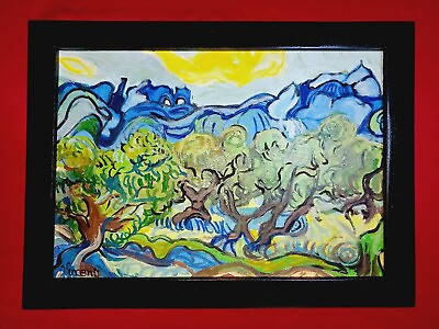 #ad Vincent Van Gogh Acrylic painting on wood with frame handmade signed and seale $190.00
