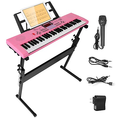 #ad Portable Digital Piano Keyboard 61 Key Pink Electronic Instrument w Stand amp; Mic $57.08