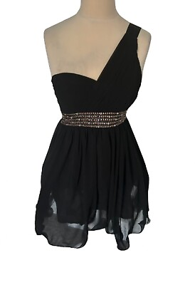 #ad Little Mistress Black One Shoulder Mini Dress Size 10 c291 GBP 5.61