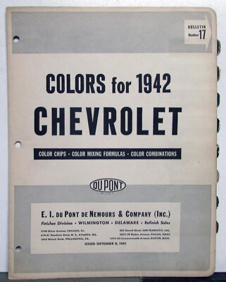 #ad 1942 Chevrolet Paint Chips By DuPont Color Bulletin No 17 Original $28.11