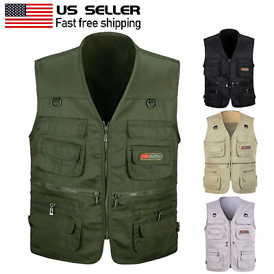 #ad Men#x27;s Fishing Vest Work Safari Travel Photo Cargo Multi Pockets Waistcoat Jacket $18.99
