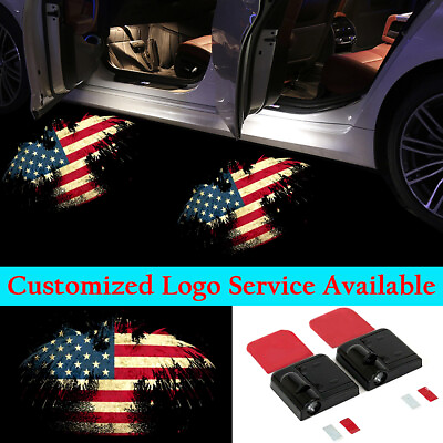 #ad 2x USA Flag Eagle Logo Wireless Car Door LED Light Ghost Shadow Laser Projector $16.63
