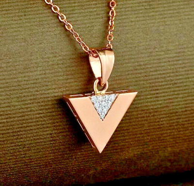 #ad 0.70Ct Moissanite Round Cut Women Triangle Fancy Pendant In 14K Rose Gold Plated $123.52