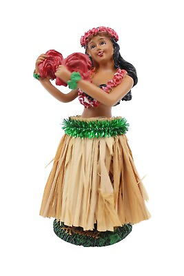 #ad #ad Hawaiian Hula Lady with #x27;Uli#x27;uli Mini Dashboard Doll 4quot; Car Doll Natural Skirt $12.76