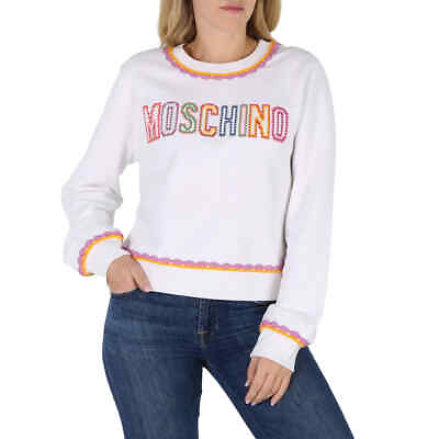 #ad Moschino Fantasy Print White Crochet Details Cotton Sweatshirt $312.39