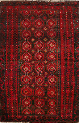 #ad Vintage Tribal Traditional Red Geometric Balouch Hand made Rug Area Carpet 4x6 $232.00
