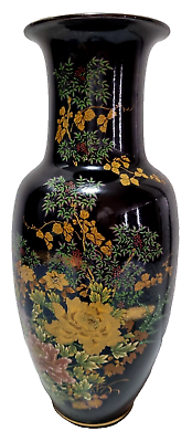 #ad #ad 36cm Meito Porcelain Vase black with floral pattern made in Japan. Free Post AU AU $109.00