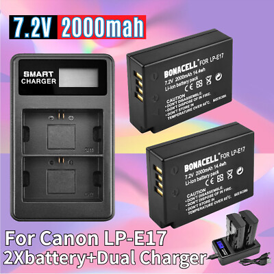 #ad 2 Pack LP E17 Battery and LCD Dual Charger for Canon EOS R50 R8 RP R10Rebel SL3 $18.69