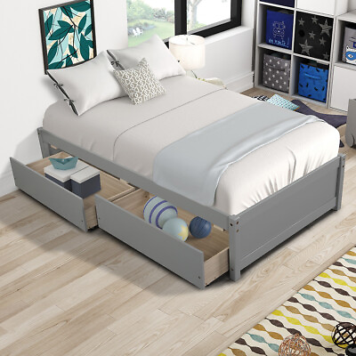 #ad Twin Bed Frames W Storage Drawers Wood Platform Children Teenagers Bed Furniture $239.99