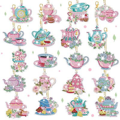 #ad 20 Pcs Flower Tea Party Diamond Art Keychains 5D Spring Teacup DIY Decorative... $22.13